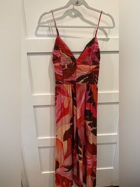 h&m coachella maxi dress H&M COACHELLA Maxi Dress White Pink Floral Cut Out Side Strappy BEACH POOL  SZ 8